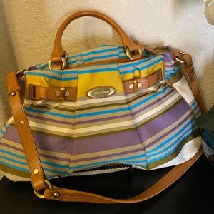 Brahmin Canvas and leather trimmed multicolored bag.